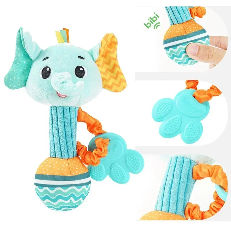 Baby Animal Rattle Toy | Soft Squeaky Crinkle Sensory Toy for Toddlers
