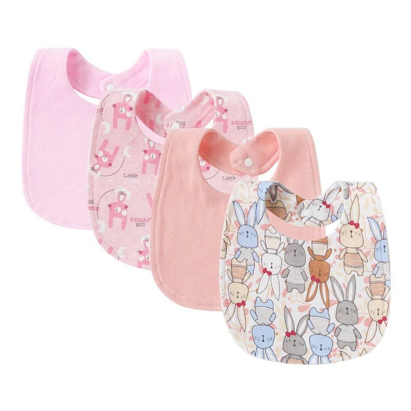 Baby Bibs & Burp Cloths Set | 4Pcs Cartoon Newborn Saliva Towels