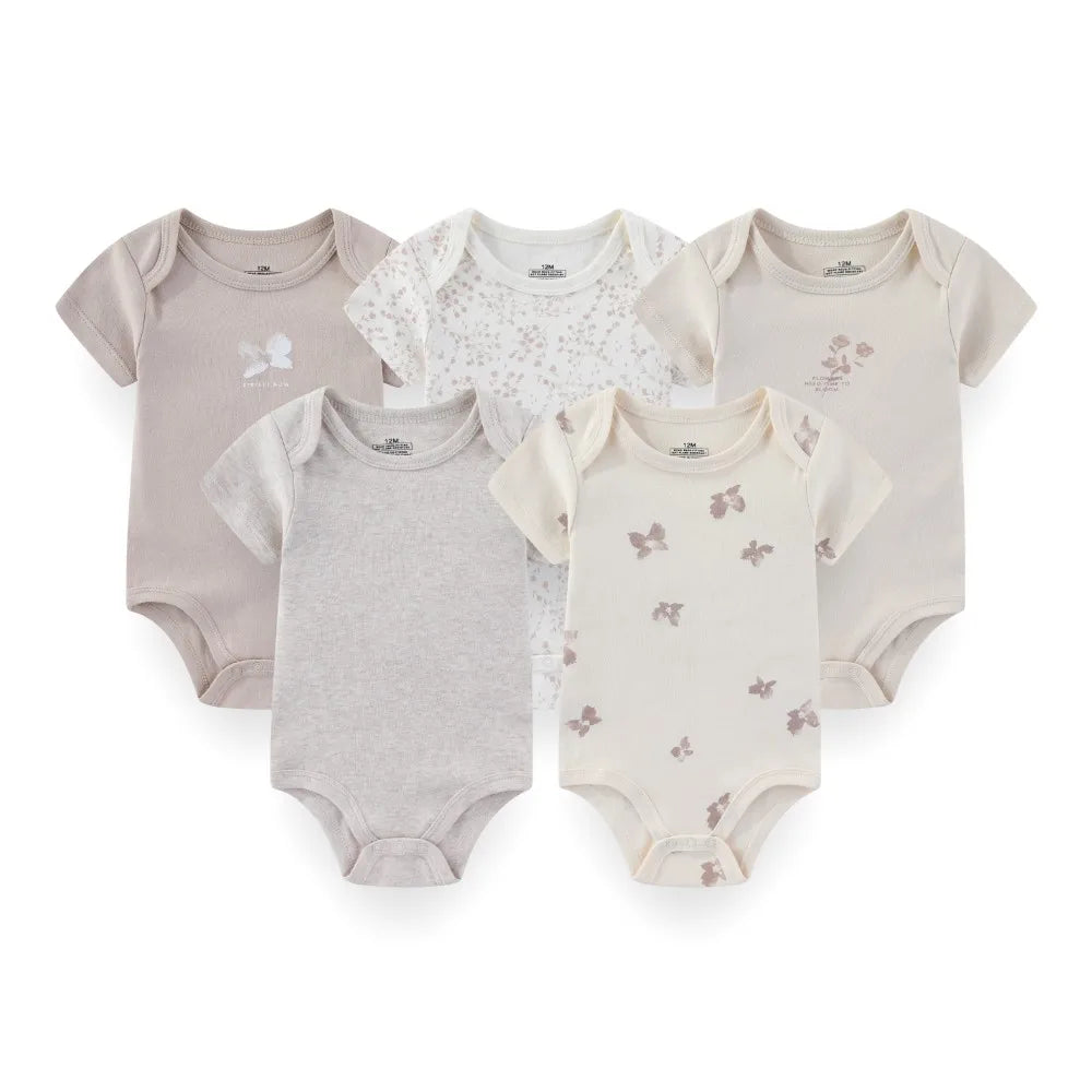 Baby Unisex Cotton Bodysuit 5-Pack | Short Sleeve Cartoon Print 0-12 Months