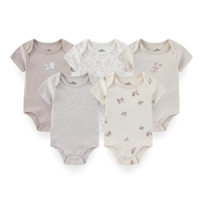 Baby Unisex Cotton Bodysuit 5-Pack | Short Sleeve Cartoon Print 0-12 Months