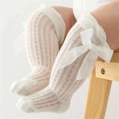 Baby Girls Over-The-Knee Bow Stockings | Breathable Cotton Socks 0-24 Months