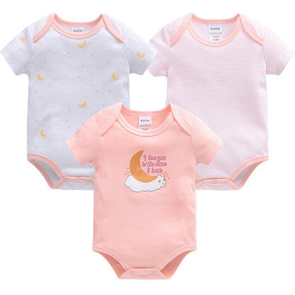 Baby Cotton Bodysuit 3-Pack | Lion Print Short Sleeve Romper 0-12 Months