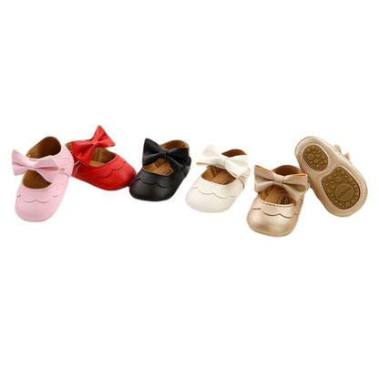 Baby Girls Bow Knot Soft Sole Princess Shoes | First Walker Flat Shoes 0-18 Months