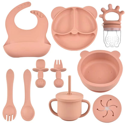 10-Piece Children's Silicone Dinner Set | Strong Suction Bowl, Plate, Fork & Spoon | BPA-Free