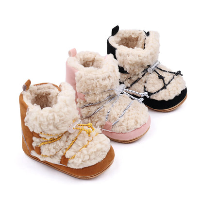 Baby Girls Coral Fleece Snow Boots | Warm Ankle Boots First Walker 6-15 Months