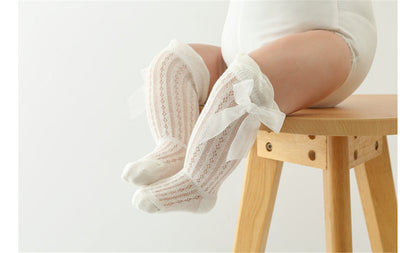 Baby Girls Over-The-Knee Bow Stockings | Breathable Cotton Socks 0-24 Months