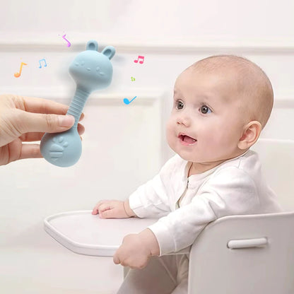 Baby Bunny Silicone Rattle Teether | Easy-Grip Dumbbell Toy for Infants