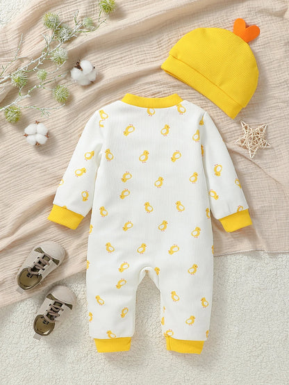 Baby Duck Zipper Jumpsuit & Hat Set