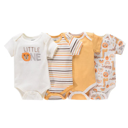 Baby Cartoon Cotton Romper 4-Piece Set | Short Sleeve Newborn Bodysuit 3-12 Months