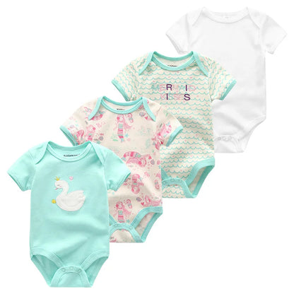 Baby Cartoon Cotton Romper 4-Piece Set | Short Sleeve Newborn Bodysuit 3-12 Months