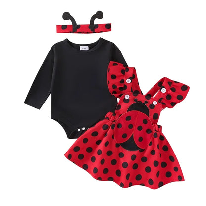 Baby Girl Embroidery Romper & Suspender Dress Set with Headband | 0-18 Months