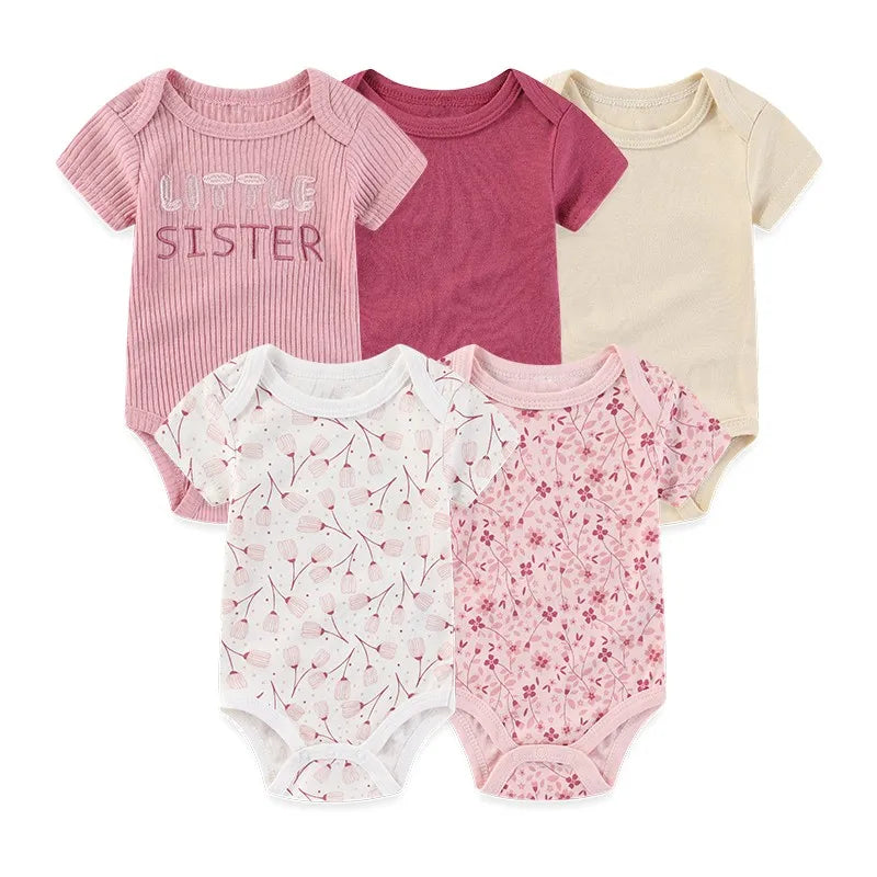 Baby Unisex Cotton Bodysuit 5-Pack | Short Sleeve Cartoon Print 0-12 Months
