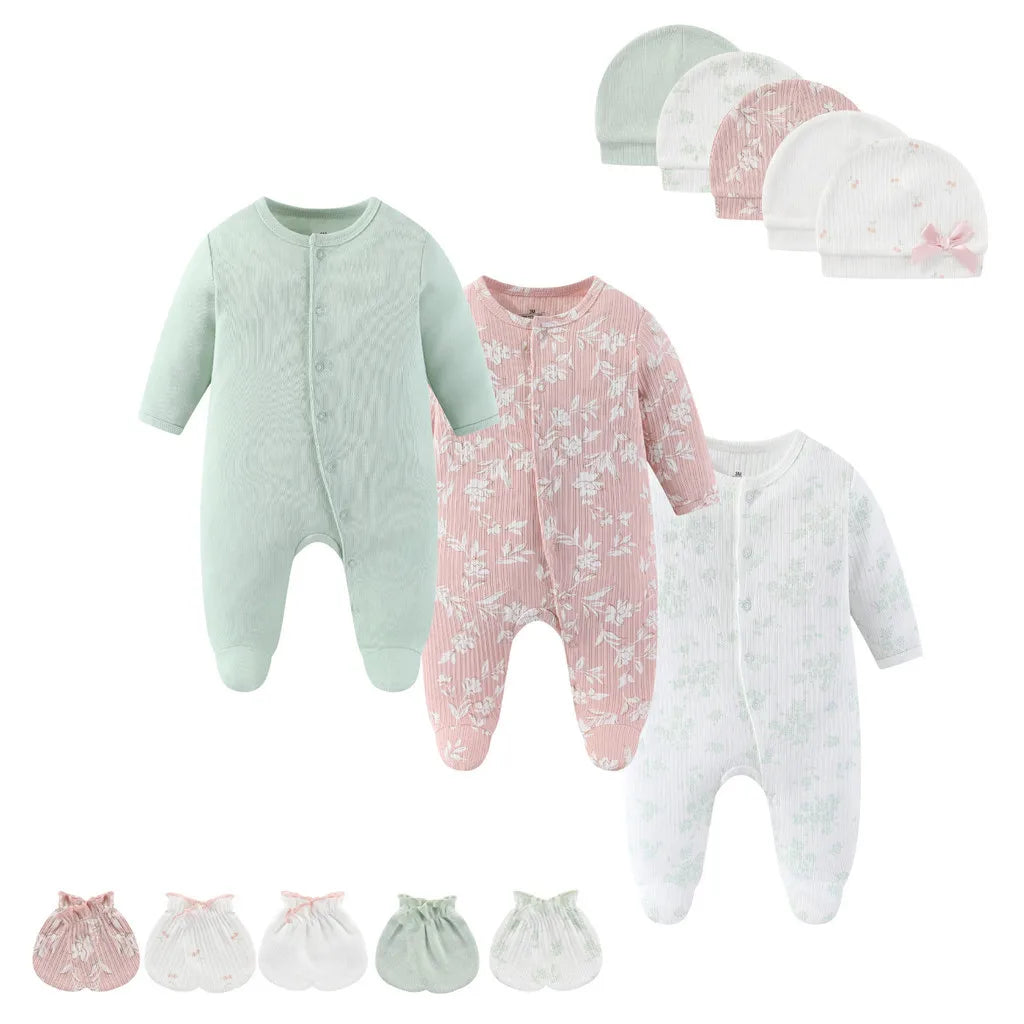 13-Piece Newborn Baby Gift Set | Rompers, Hats & Gloves 100% Cotton 0-12M