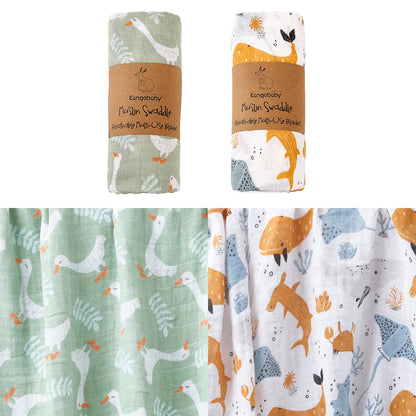 Baby Muslin Swaddle Blanket Set of 2 | 100% Cotton Newborn Wrap