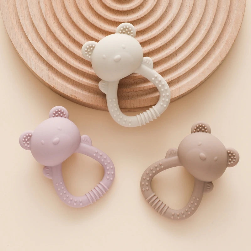 Silicone Bear Teether Rattle | Food-Grade Sensory Hand Bell for Babies 0–12 Months