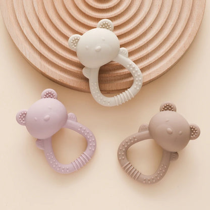 Silicone Bear Teether Rattle | Food-Grade Sensory Hand Bell for Babies 0–12 Months