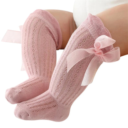 Baby Girls Over-The-Knee Bow Stockings | Breathable Cotton Socks 0-24 Months