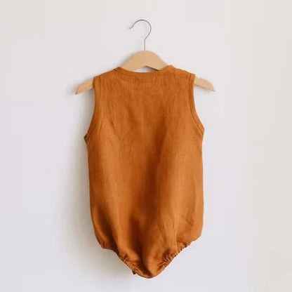 Newborn Linen Cotton Sleeveless Romper | Breathable Unisex Bodysuit 0–24 Months