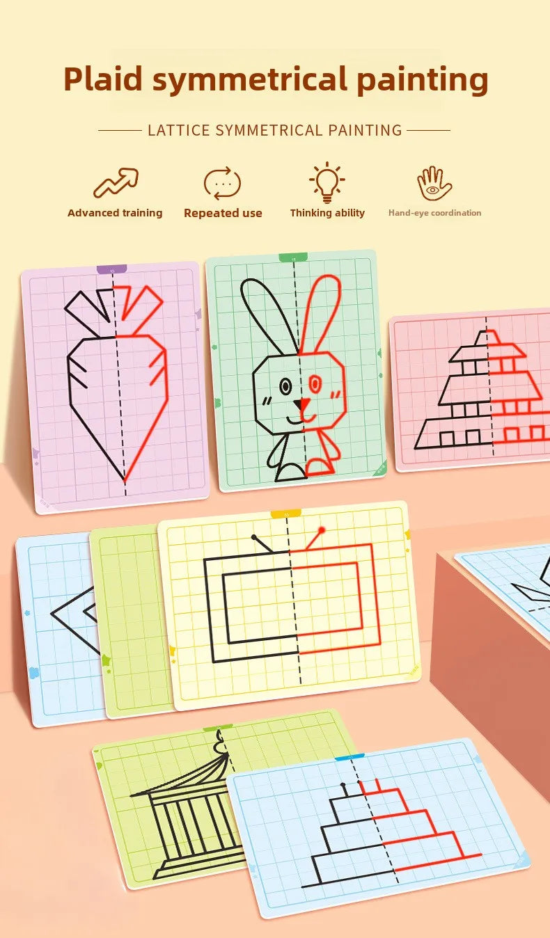 Kids Montessori Symmetrical Drawing Cards | Pen Control Training Set (20 Patterns)