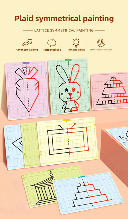 Kids Montessori Symmetrical Drawing Cards | Pen Control Training Set (20 Patterns)