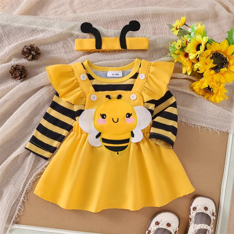 Baby Girl Embroidery Romper & Suspender Dress Set with Headband | 0-18 Months