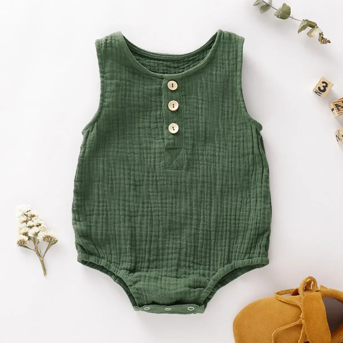 Baby Muslin Sleeveless Romper | Unisex Summer Newborn Bodysuit 0-18 Months