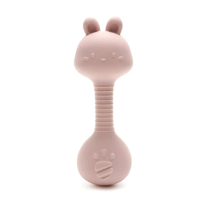 Baby Bunny Silicone Rattle Teether | Easy-Grip Dumbbell Toy for Infants