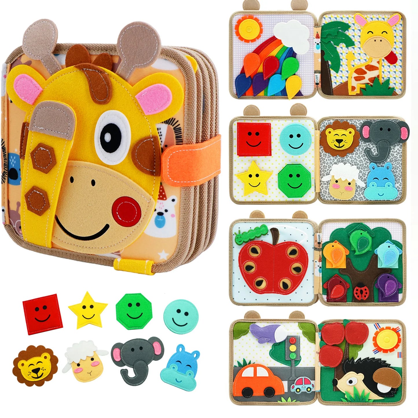Montessori Giraffe Busy Book | Sensory Learning Quiet Book for Toddlers Ages 3-6