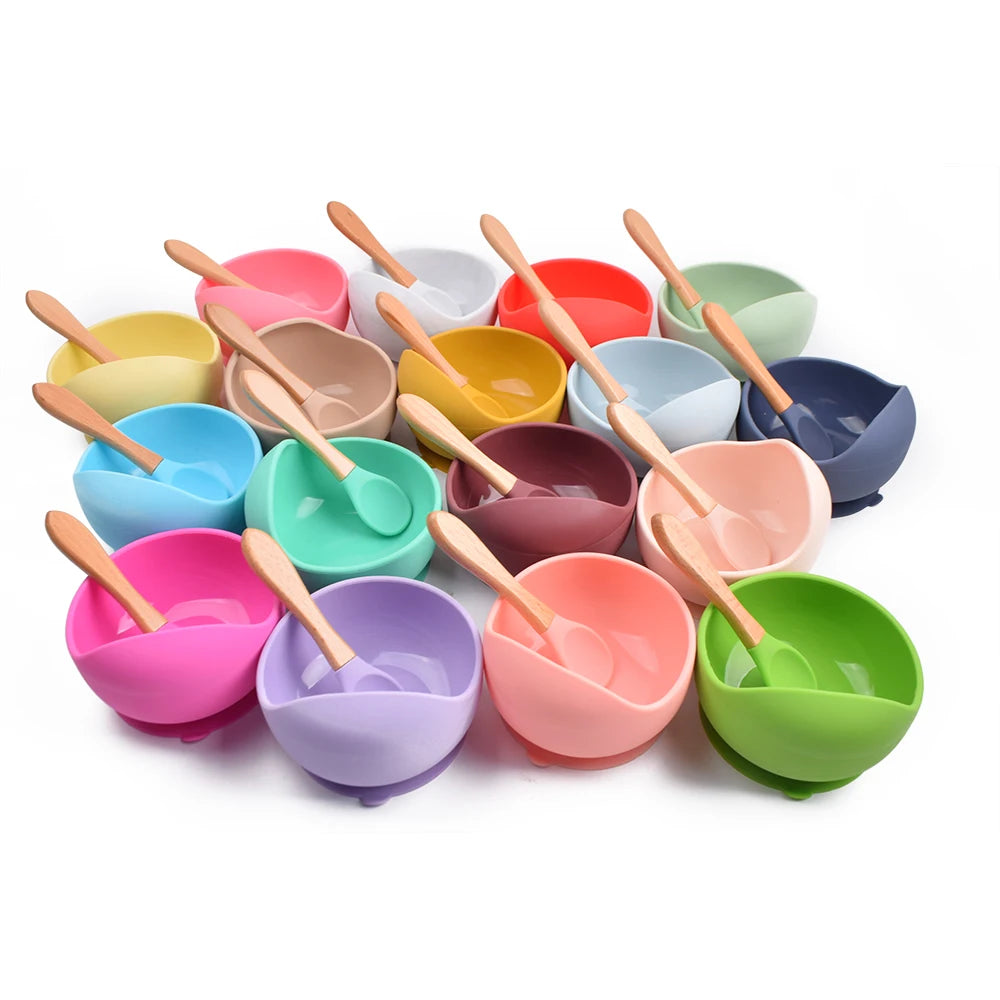 Baby Silicone Suction Bowl with Spoon | Waterproof Kids Feeding Tableware