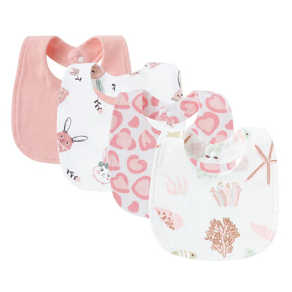 Baby Bibs & Burp Cloths Set | 4Pcs Cartoon Newborn Saliva Towels