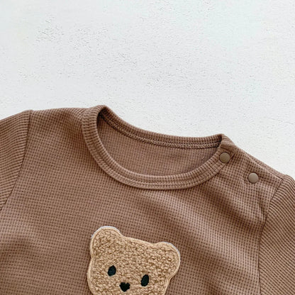 Baby Waffle Bear Romper & Hat Set | Short Sleeve Newborn Jumpsuit 0-24 Months