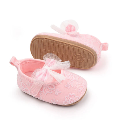 Baby Girls Bow Flower Soft Sole Princess Shoes | Non-Slip First Walker 0-18 Months