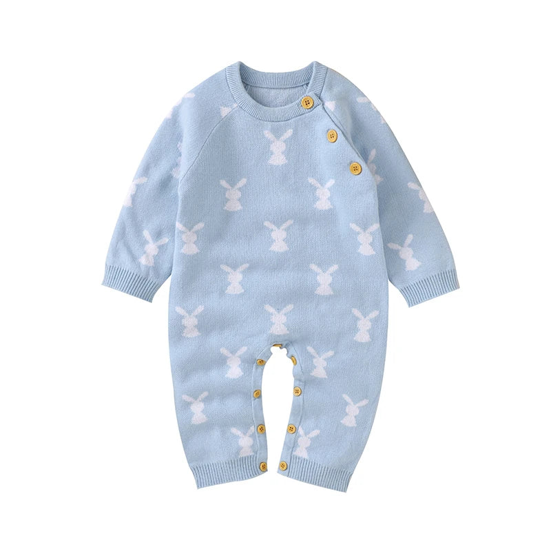 Baby Easter Rabbit Knit Romper — Long Sleeve Cotton Unisex