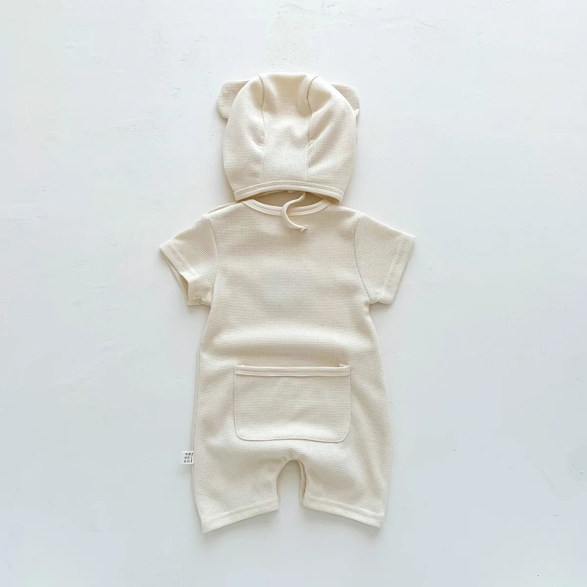 Baby Waffle Bear Romper & Hat Set | Short Sleeve Newborn Jumpsuit 0-24 Months