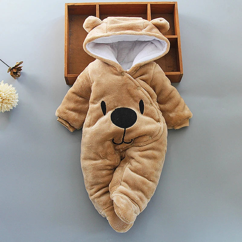 Baby Hooded Fleece Snowsuit | Snap-Up Footie Romper Winter Jumpsuit 0-12 Months