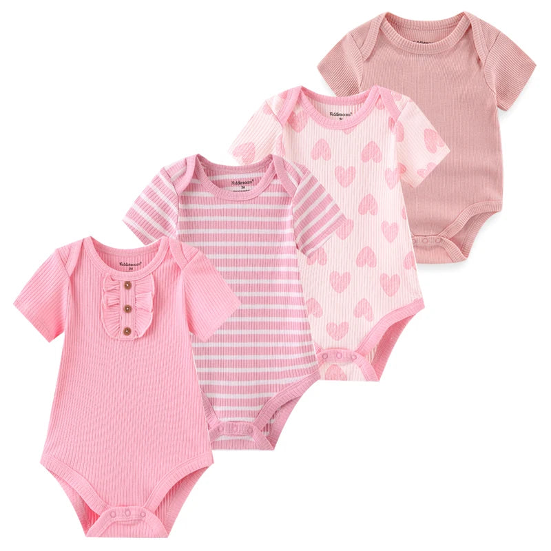 Baby Cartoon Cotton Romper 4-Piece Set | Short Sleeve Newborn Bodysuit 3-12 Months
