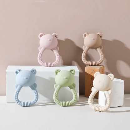 Silicone Bear Teether Rattle | Food-Grade Sensory Hand Bell for Babies 0–12 Months
