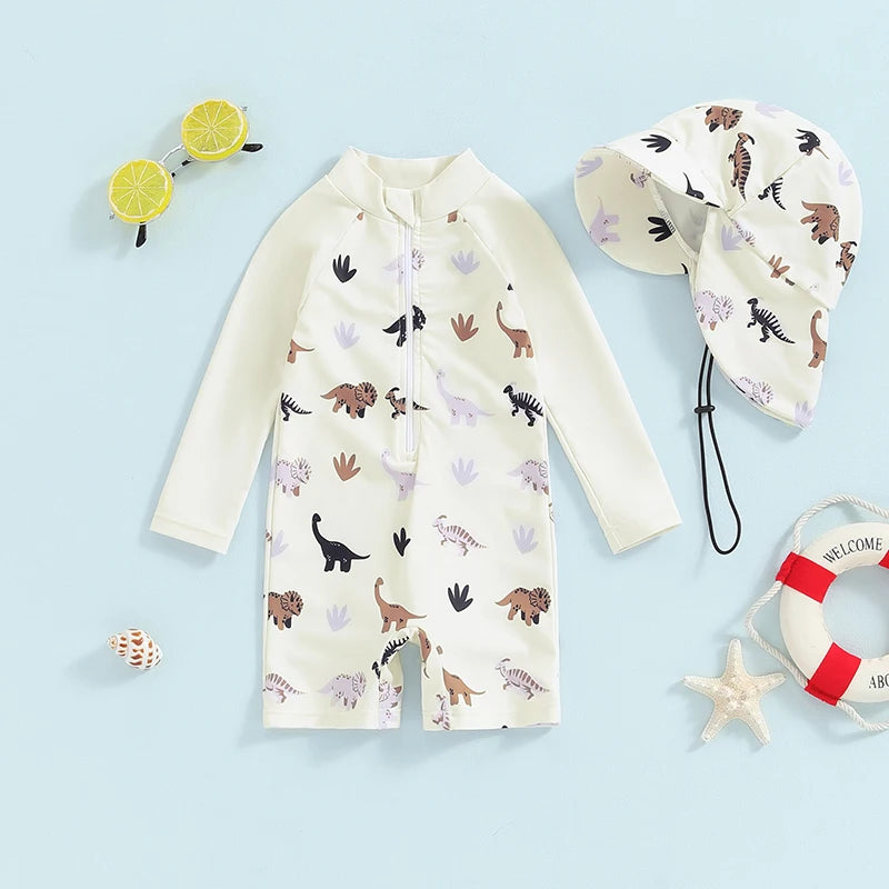 Baby Boy Whale Print Rash Guard & Sun Hat Swimwear Set | 0-3 Years