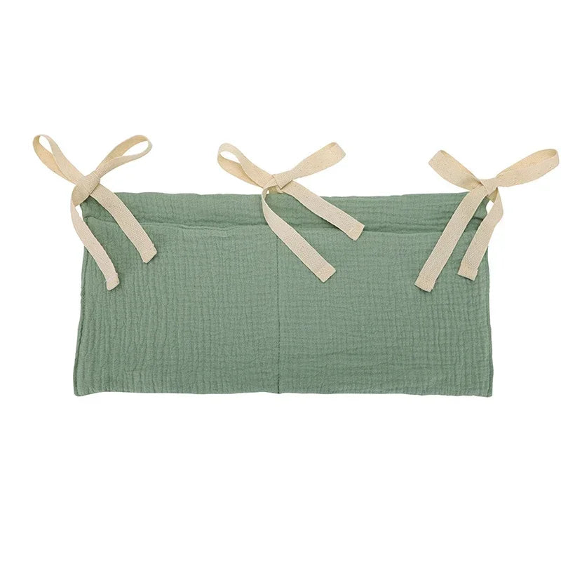 Baby Crib Storage Bag | Cotton Double Pouch Bed Organiser for Nappies, Toys & Essentials