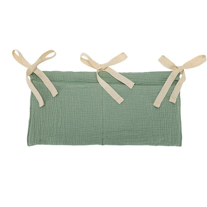 Baby Crib Storage Bag | Cotton Double Pouch Bed Organiser for Nappies, Toys & Essentials