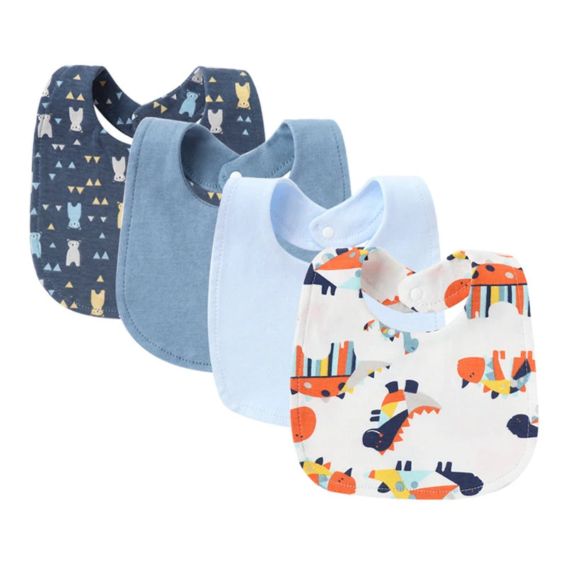 Baby Bibs & Burp Cloths Set | 4Pcs Cartoon Newborn Saliva Towels