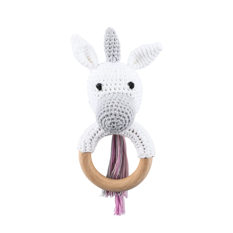 Crochet Amigurumi Bunny Baby Rattle — Handknit Newborn Toy