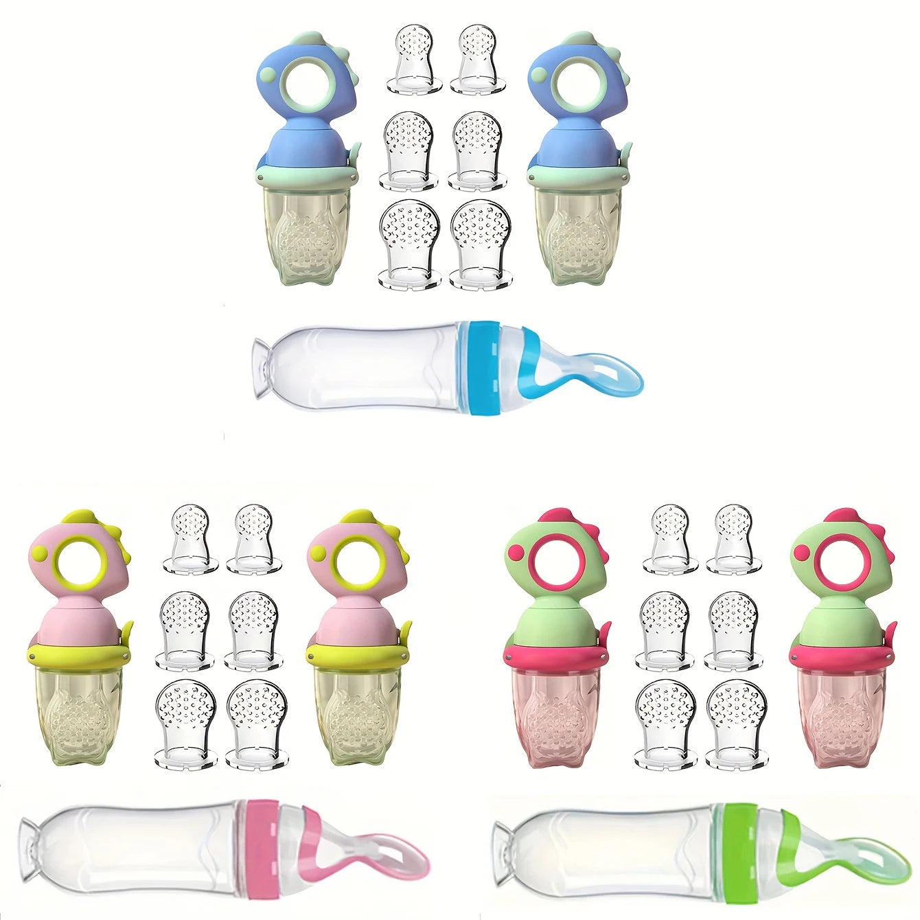 9-Piece Baby Feeding Set | Dinosaur Fruit Feeder, Silicone Bottle & Storage Bags | BPA-Free