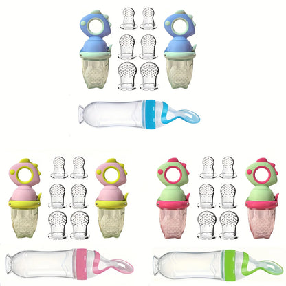 9-Piece Baby Feeding Set | Dinosaur Fruit Feeder, Silicone Bottle & Storage Bags | BPA-Free