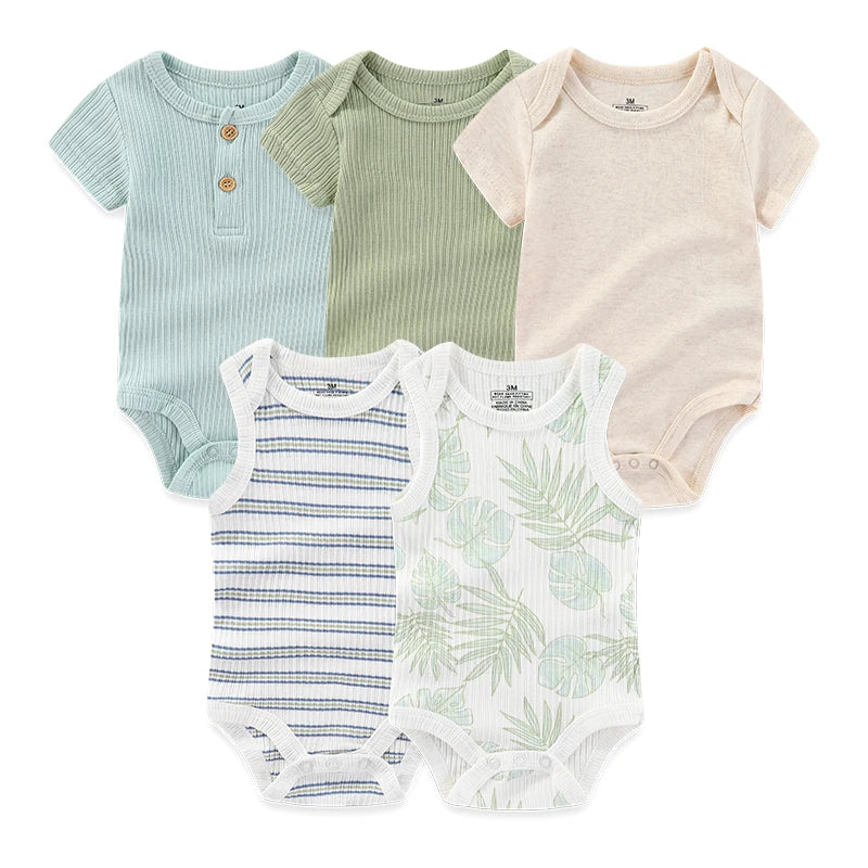 Baby Unisex Cotton Bodysuit 5-Pack | Short Sleeve Cartoon Print 0-12 Months