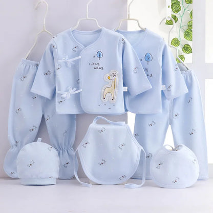7-Piece Newborn Baby Clothing Set | Cartoon Cotton T-Shirt, Pants & Hat 0-3 Months