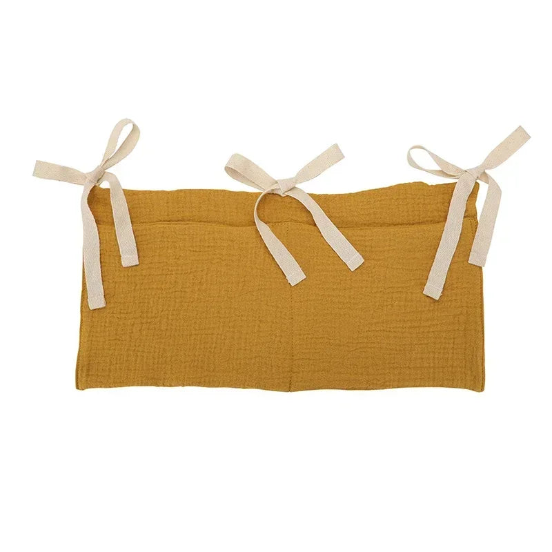 Baby Crib Storage Bag | Cotton Double Pouch Bed Organiser for Nappies, Toys & Essentials