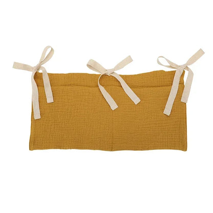 Baby Crib Storage Bag | Cotton Double Pouch Bed Organiser for Nappies, Toys & Essentials