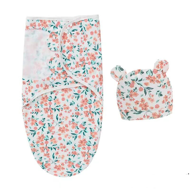 Baby Blanket & Hat Set | Soft Cotton Newborn Swaddle Wrap