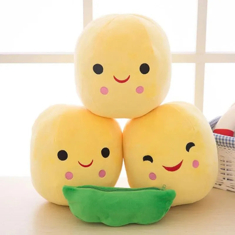 Kawaii Pea Pod Plush Toy | Soft 25cm Stuffed Plant Pillow for Kids